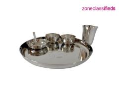 Stainless Steel Dinner Set | Thali (Plate), Katori, Tumbler, Spoon Dinnerware Set | 6