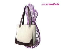 Elevate Your Style with the Fossil Ivory Linen Brown Leather Tote Shoulder Bag with Pewter Accents