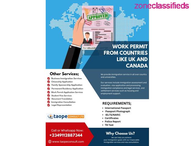 We Can Get You Work Permit From Countries like UK and Canada at Taope Consult (Call 09112887344) - 1/1